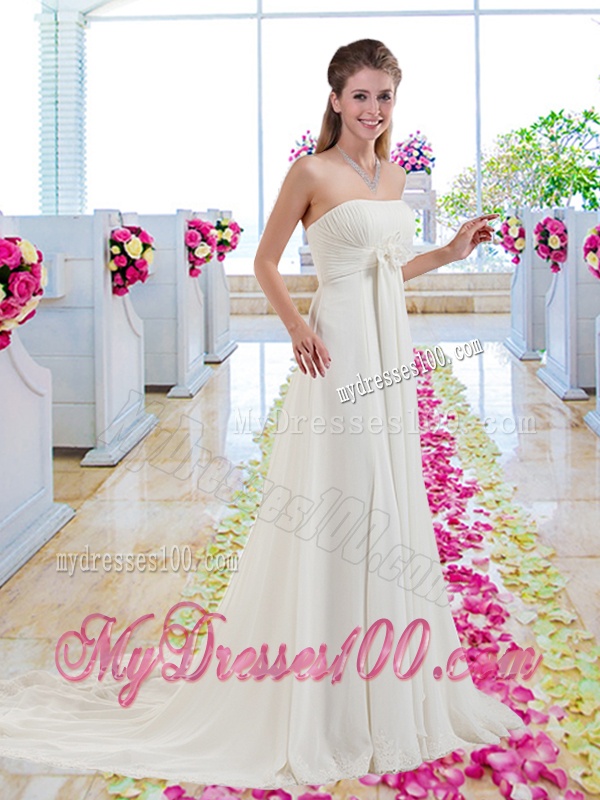 Latest Strapless Bridal Gowns with Hand Made Flowers
