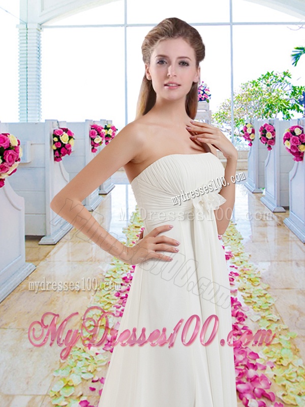 Latest Strapless Bridal Gowns with Hand Made Flowers