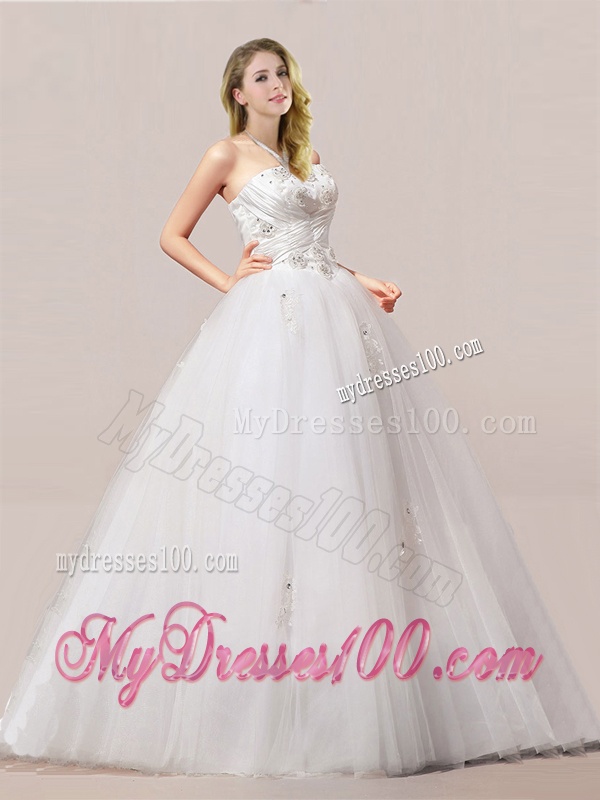 Luxurious Ball Gown Beaded and Applique Wedding Dresses with Strapless