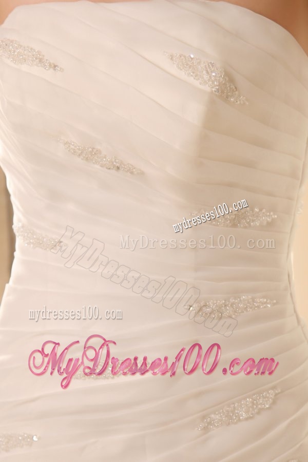 Mermaid Strapless Organza Beaded Decorate Brush Train Wedding Dress