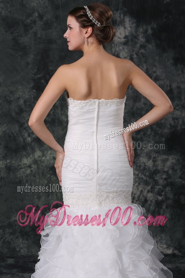 Mermaid Strapless Organza Ruffles and Ruching Wedding Dress with Court Train