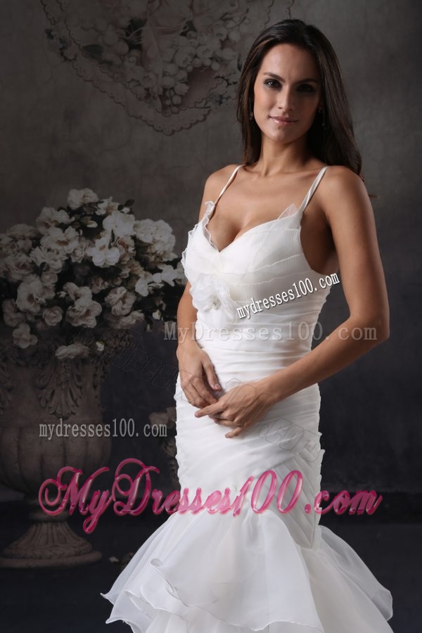 Mermaid Straps Lace Up Organza Ruching Wedding Dress