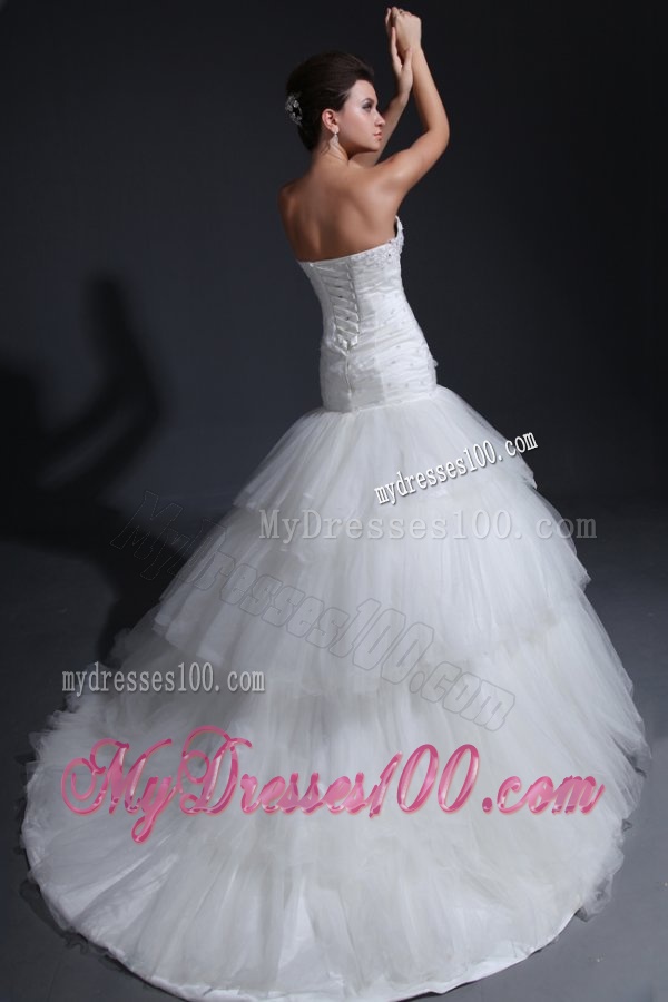Mermaid Sweetheart Appliques Decorate Bodice Tulle Wedding Dress