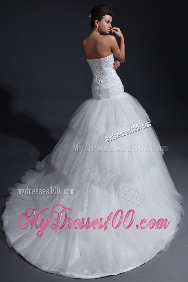 Mermaid Sweetheart Appliques Decorate Bodice Tulle Wedding Dress