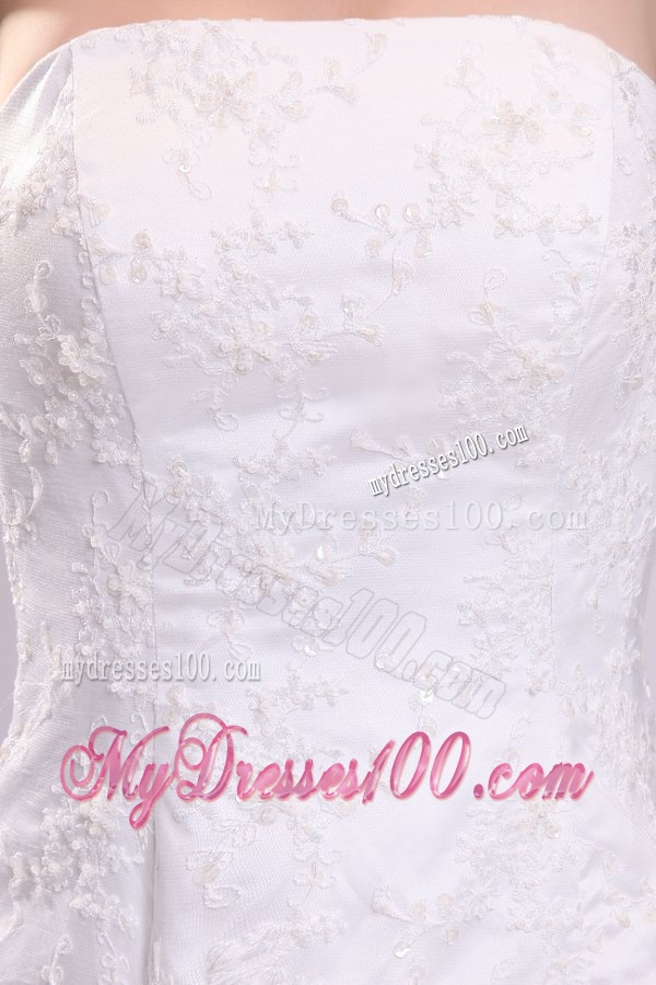 Modest Strapless High-low Lace Wedding Dress for Beach Wedding