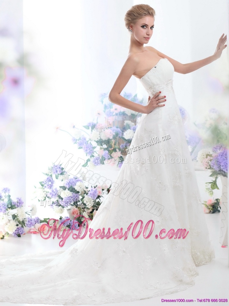 Modest Strapless Wedding Dress with Beading for 2016
