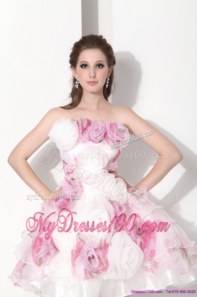 Multi Color Strapless Wedding Dresses with Hand Made Flower