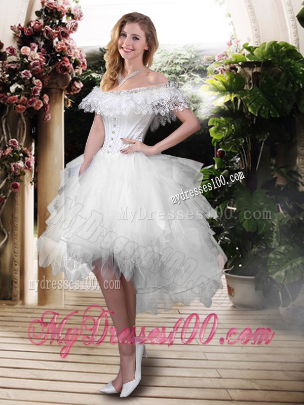 Off the Shoulder Wedding Dresses with High Low