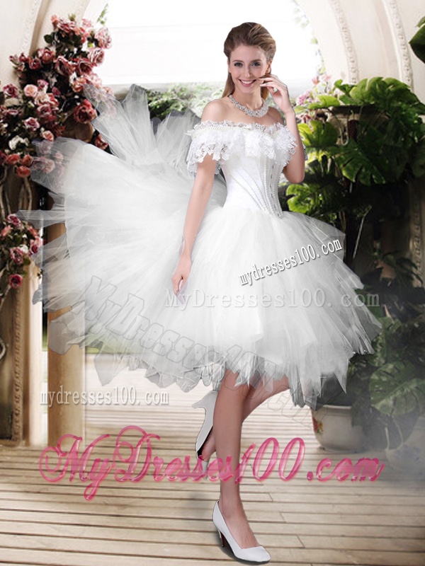 Off the Shoulder Wedding Dresses with High Low