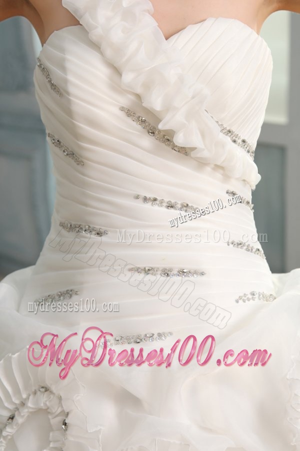 One Shoulder Beading and Laciness Court Train Wedding Dress