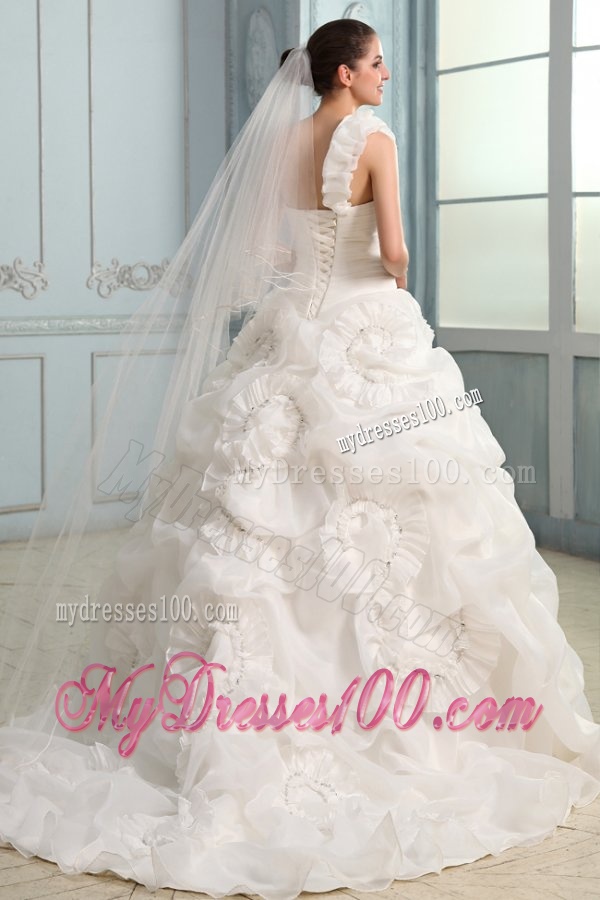 One Shoulder Beading and Laciness Court Train Wedding Dress