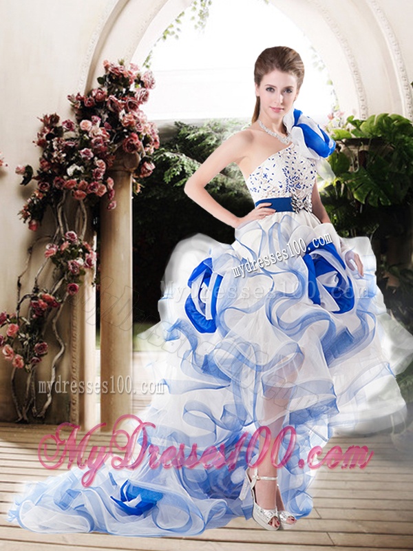 Popular One Shoulder High Low Wedding Dresses with Beading and Ruffles