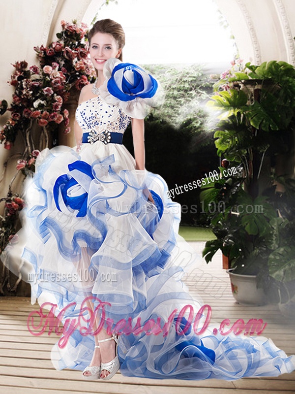 Popular One Shoulder High Low Wedding Dresses with Beading and Ruffles
