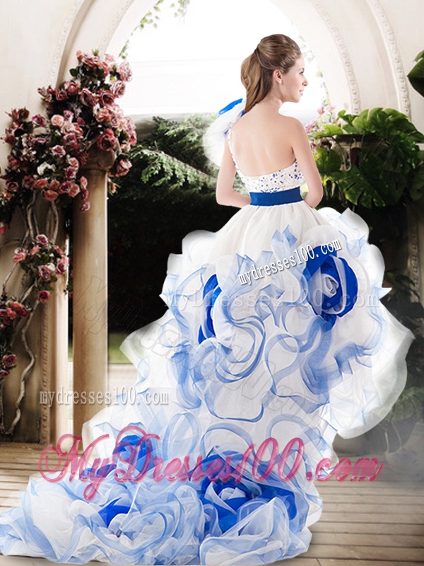 Popular One Shoulder High Low Wedding Dresses with Beading and Ruffles