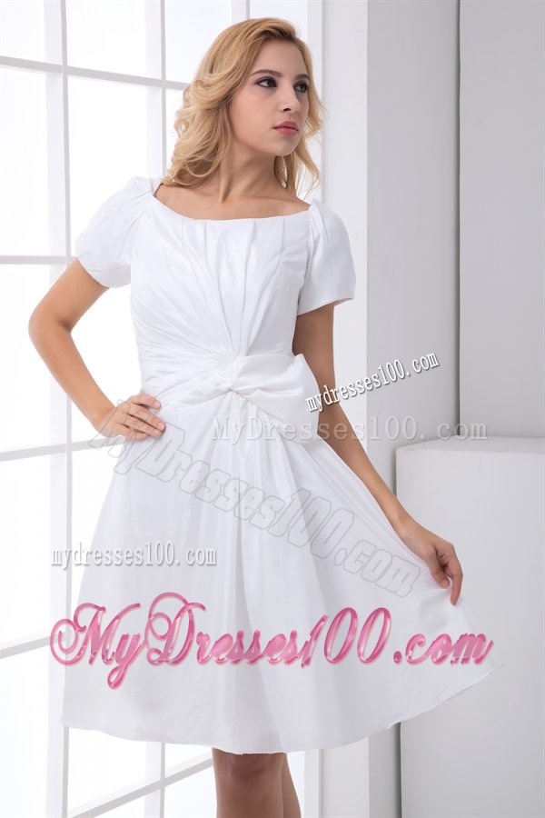 Pretty A-line Scoop Short Sleeves Wedding Dress with Ruching
