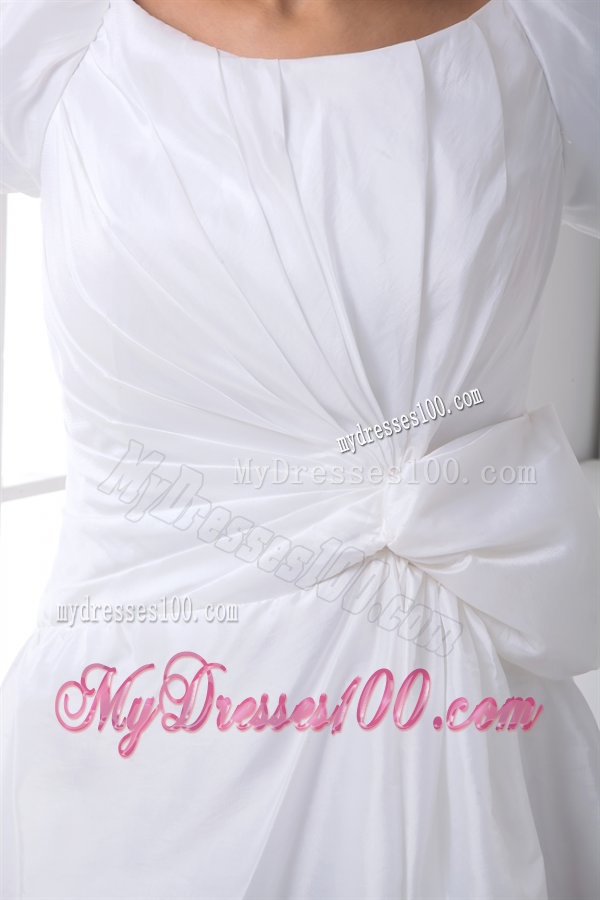 Pretty A-line Scoop Short Sleeves Wedding Dress with Ruching