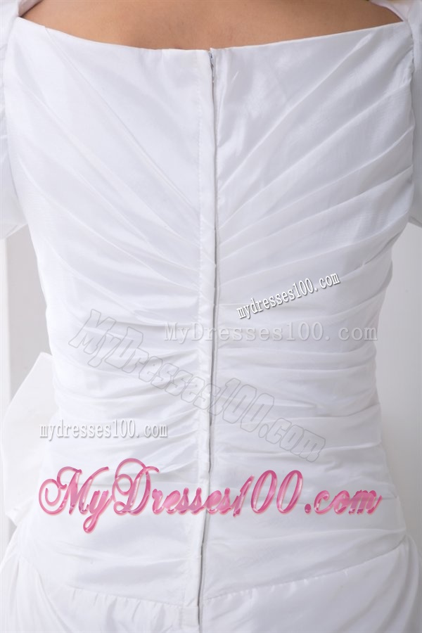 Pretty A-line Scoop Short Sleeves Wedding Dress with Ruching