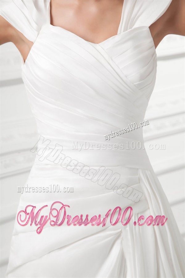 Pretty A-line Straps Chapel Train Wedding Dress with Ruching