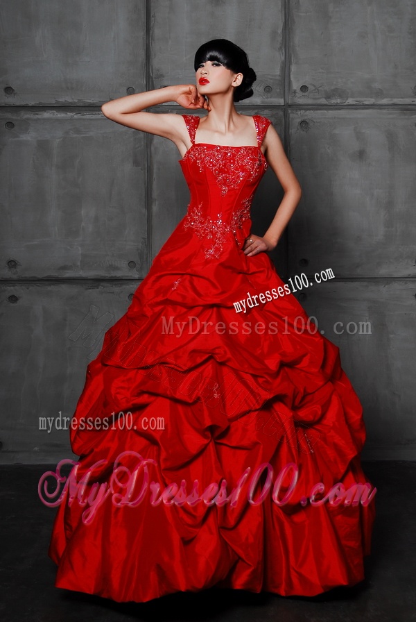 Pretty Princess Taffeta Red Wedding Dresses with Beading and Pick Ups
