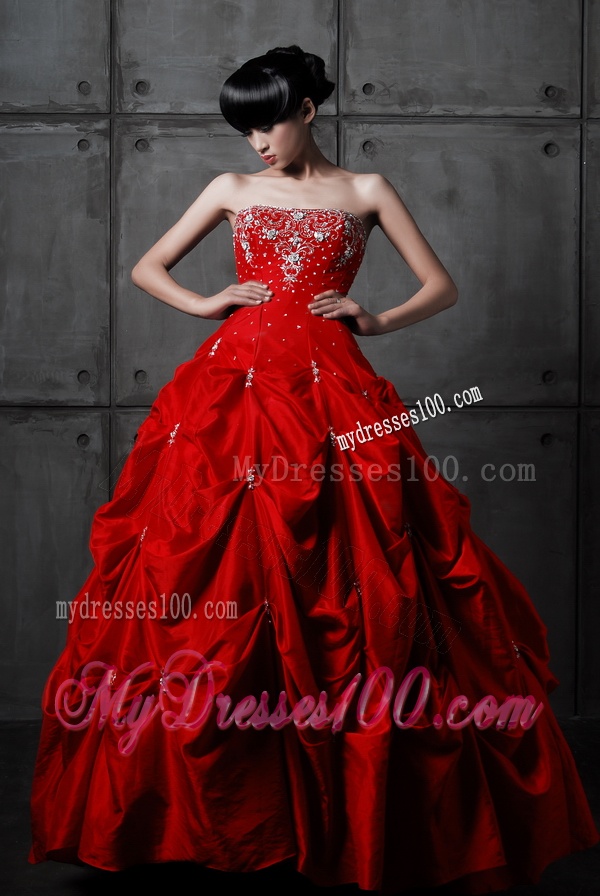 Pretty Princess Taffeta Red Wedding Dresses with Beading and Pick Ups