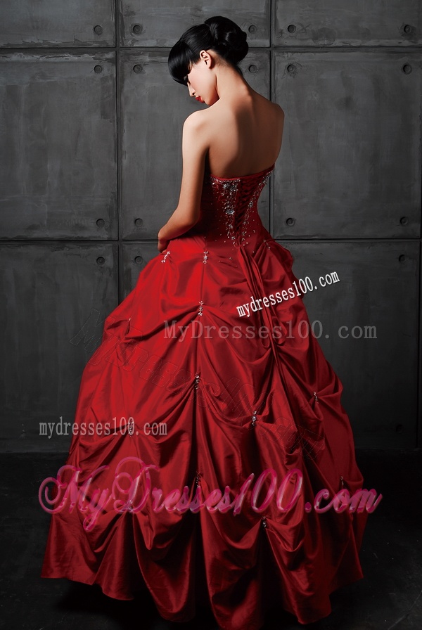 Pretty Princess Taffeta Red Wedding Dresses with Beading and Pick Ups