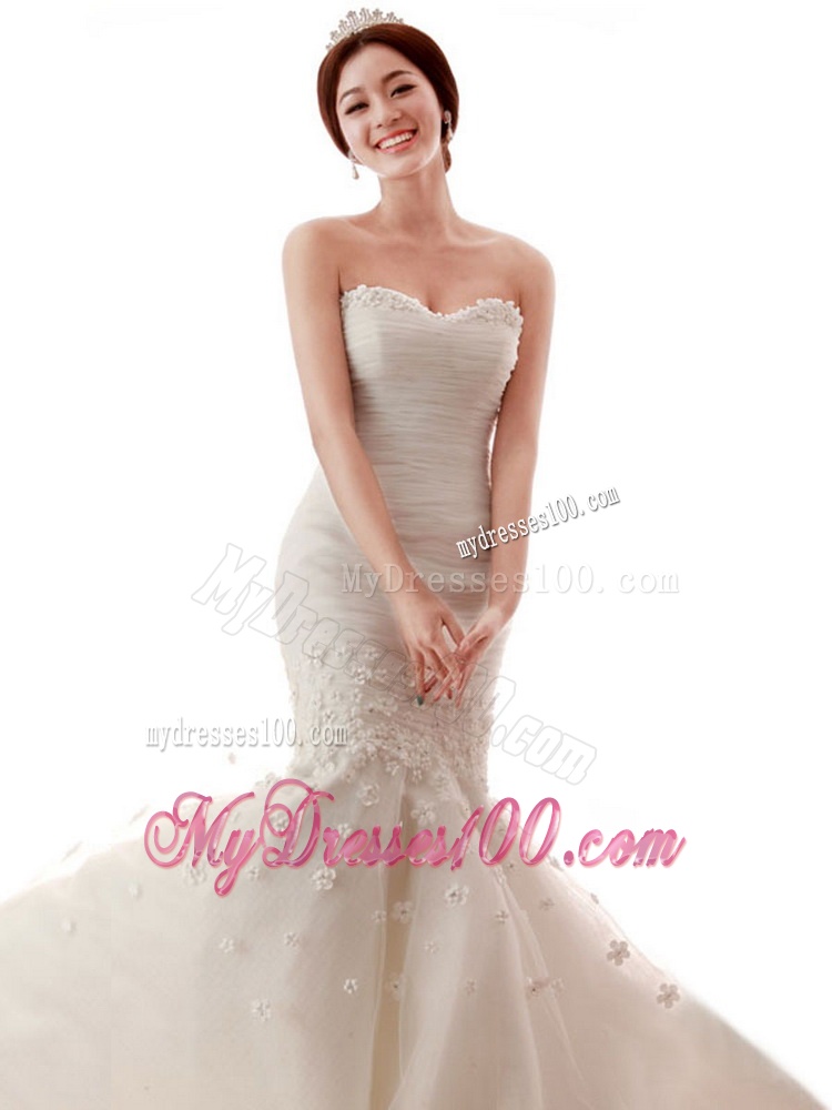 Remarkable Mermaid Sweetheart Wedding Gowns with Hand Made Flowers