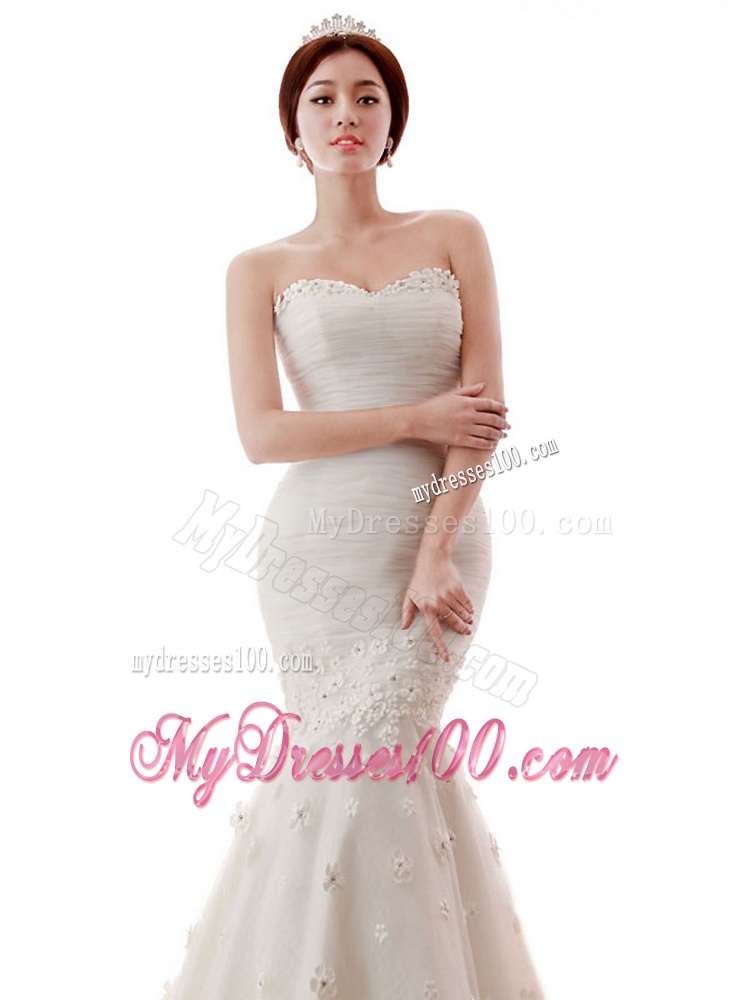 Remarkable Mermaid Sweetheart Wedding Gowns with Hand Made Flowers