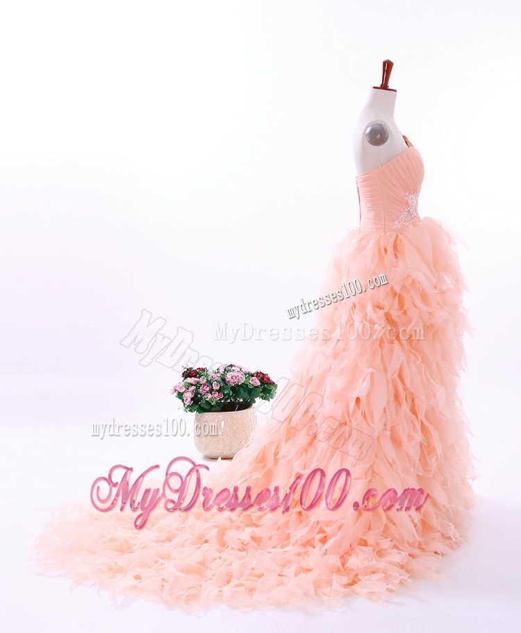 Romantic A Line One Shoulder Ruffles Wedding Gowns in Watermelon Red