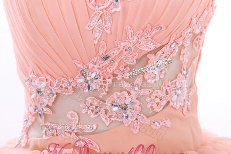 Romantic A Line One Shoulder Ruffles Wedding Gowns in Watermelon Red