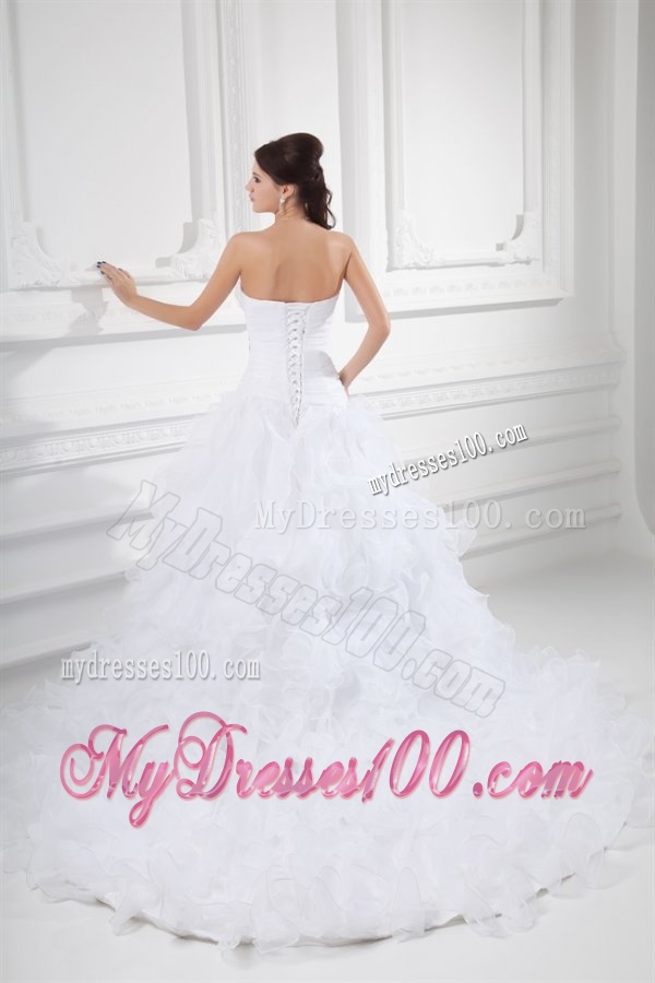 Romantic A-line Sweetheart Court Train Wedding Dress with Beading and Ruffles