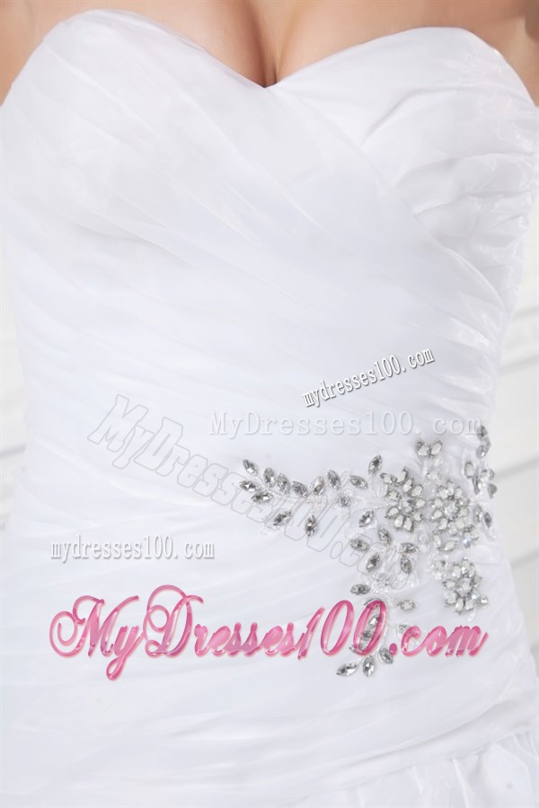 Romantic A-line Sweetheart Court Train Wedding Dress with Beading and Ruffles