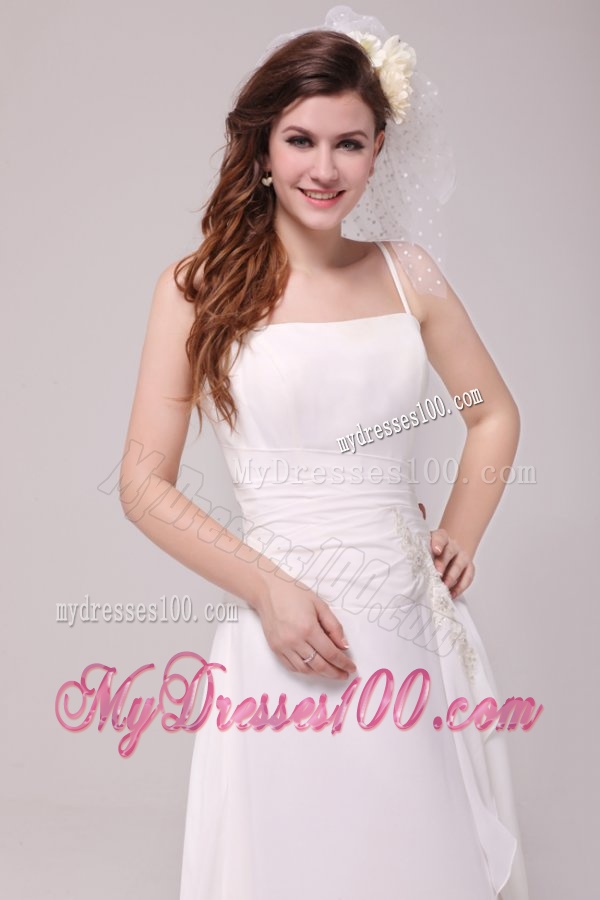 Spaghetti Strap Empire Chiffon Ruche Wedding Dress with Appliques