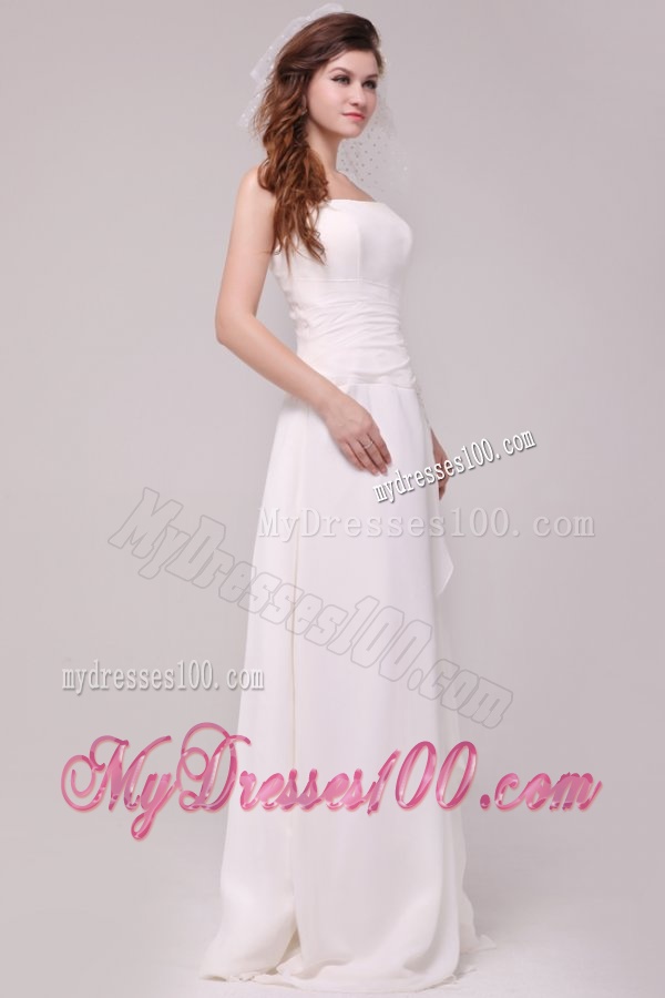 Spaghetti Strap Empire Chiffon Ruche Wedding Dress with Appliques
