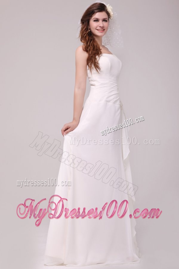 Spaghetti Strap Empire Chiffon Ruche Wedding Dress with Appliques