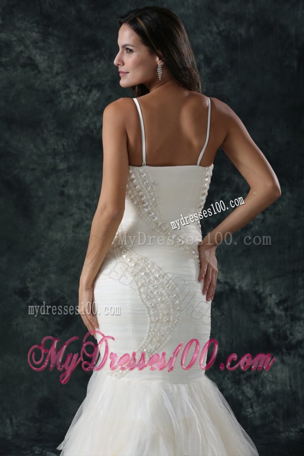 Spaghetti Strap Mermaid Beaded Decorate Tulle Wedding Dress