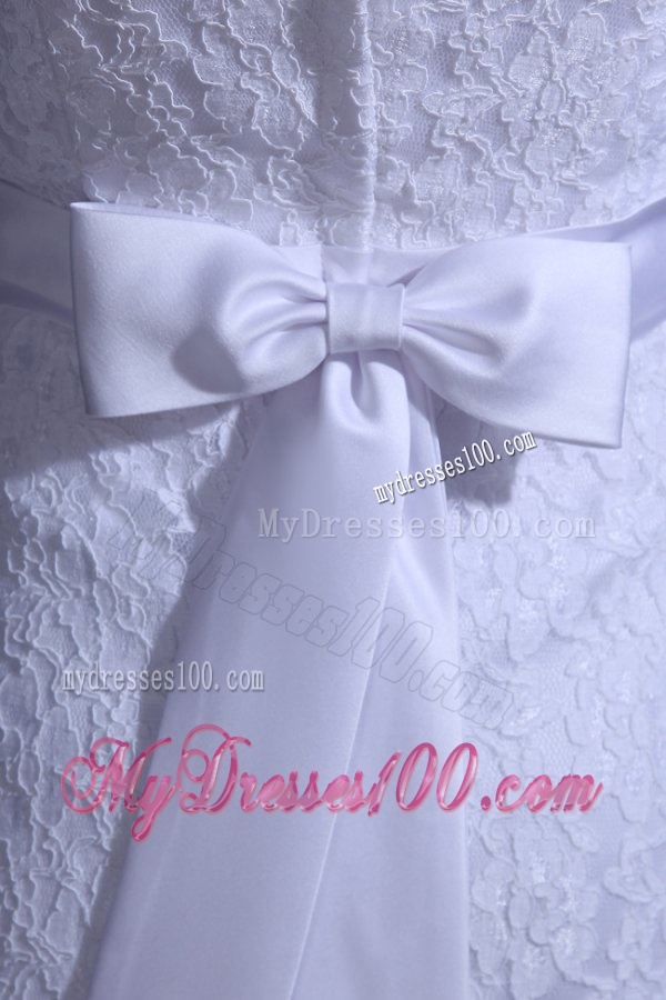 Strapless Empire Ankle-length Lace Wedding Dress with Bowknot