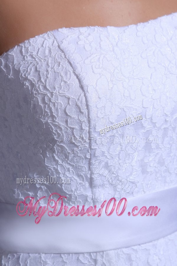 Strapless Empire Ankle-length Lace Wedding Dress with Bowknot