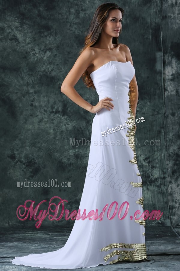 Strapless Empire Chiffon Sequins Wedding Dress with Sweep Train