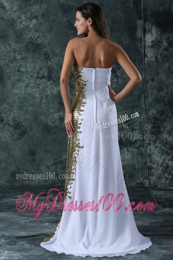 Strapless Empire Chiffon Sequins Wedding Dress with Sweep Train