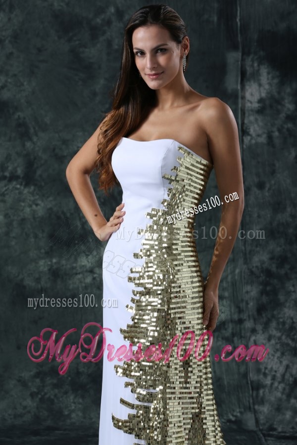 Strapless Empire Chiffon Sequins Wedding Dress with Sweep Train