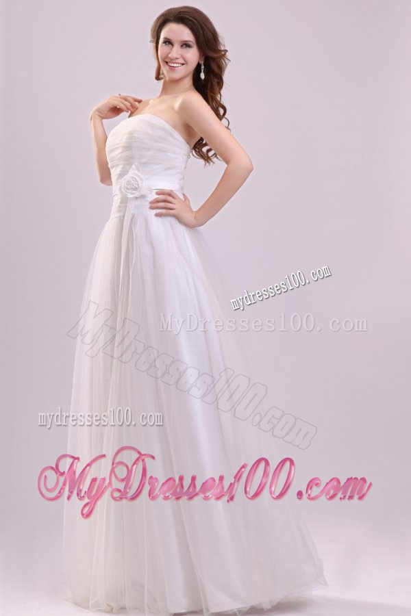 Strapless Empire Hand Made Flowers Floor-length Wedding Dress