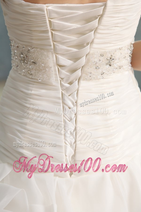 Sweetheart Beaded Decorate Waist Organza Wedding Dress with Ruffles