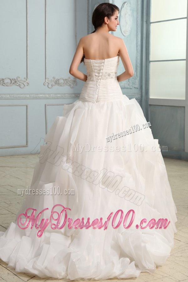 Sweetheart Beaded Decorate Waist Organza Wedding Dress with Ruffles