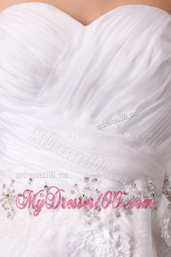 Sweetheart Hand Made Flowers and Beading Tea-length Wedding Dress