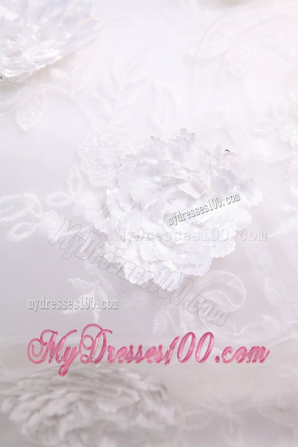 Sweetheart Hand Made Flowers and Beading Tea-length Wedding Dress
