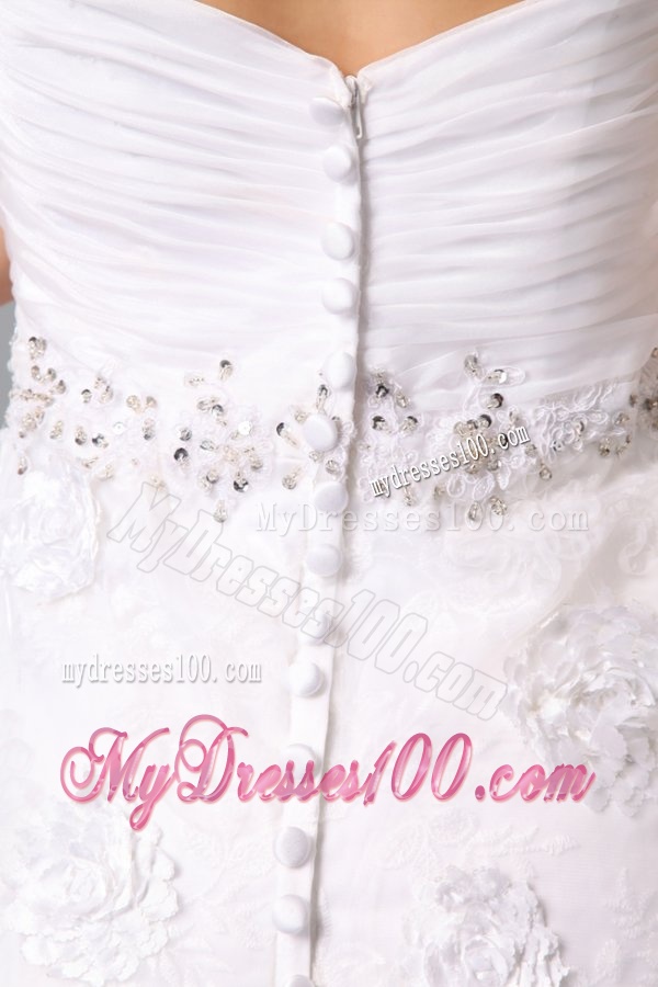 Sweetheart Hand Made Flowers and Beading Tea-length Wedding Dress