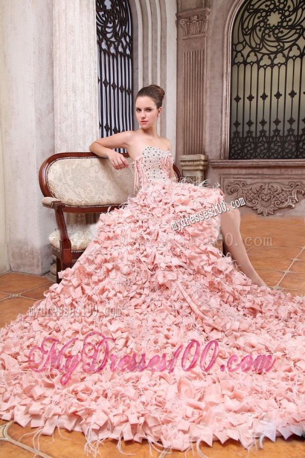 Unique High-low Cathedral Train Wedding Dress with Lace and Beading