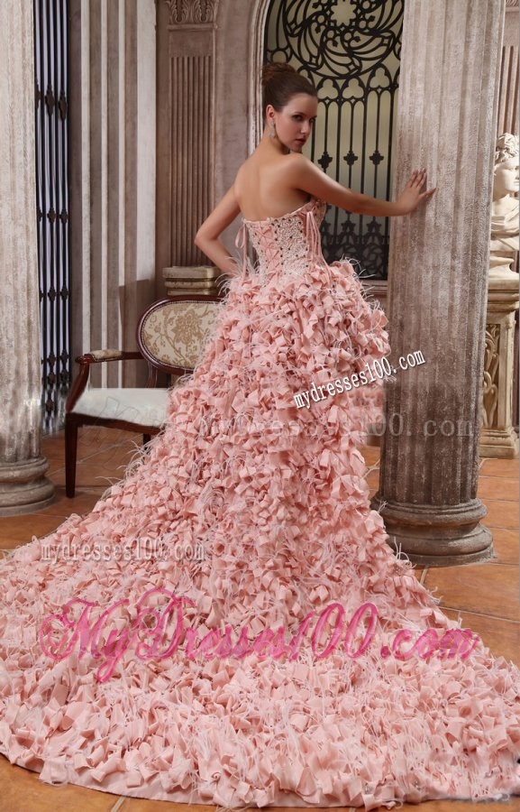 Unique High-low Cathedral Train Wedding Dress with Lace and Beading