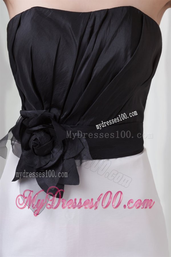 White and Black Column Sweetheart Wedding Dress with Flower