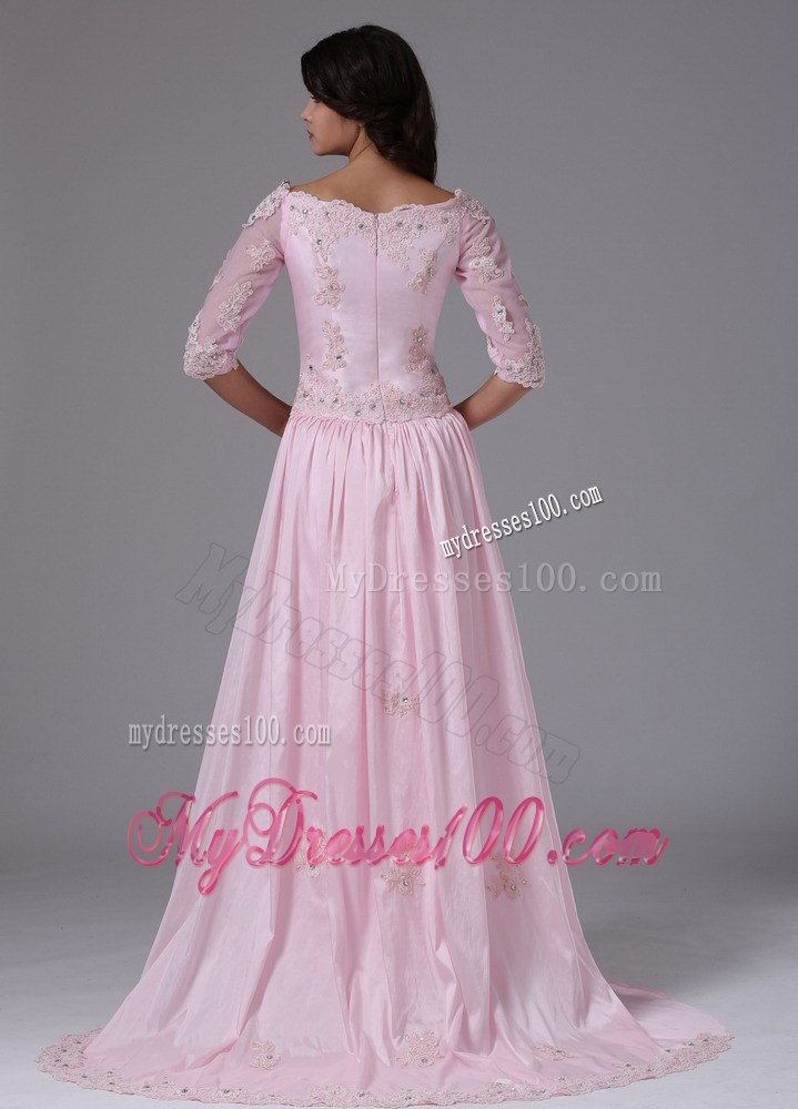 Sabrina Neckline 1 2 Applique Sleeves Mother Of The Groom Dress